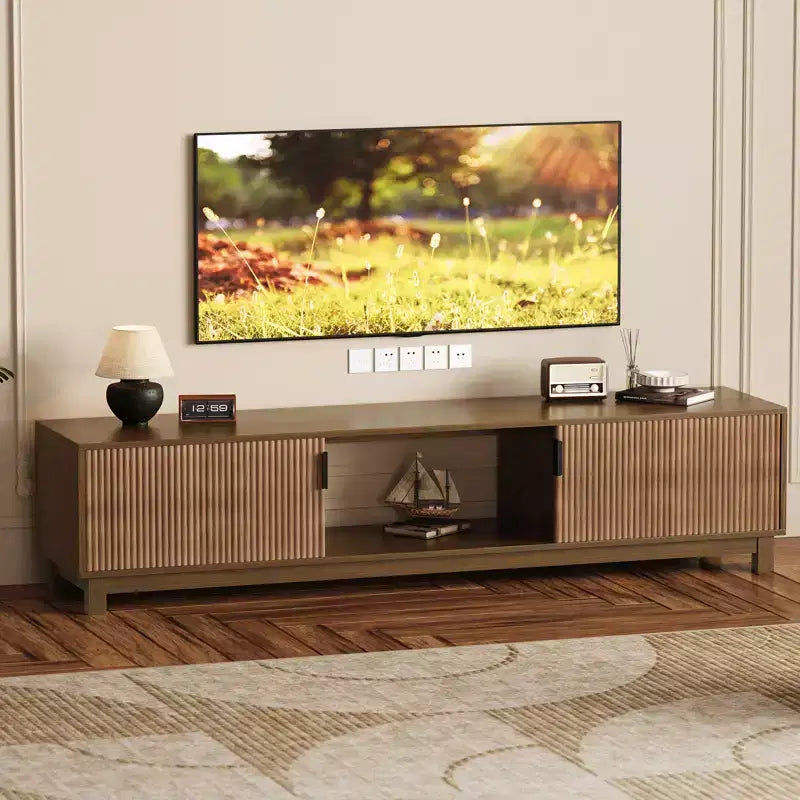 COZONY Mid Century Modern TV Stand for TVs up to 75, 70 Fluted Wood Media Console with Open Storage for Living Room