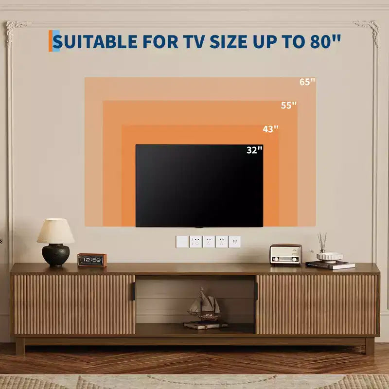 COZONY Mid Century Modern TV Stand for TVs up to 75, 70 Fluted Wood Media Console with Open Storage for Living Room