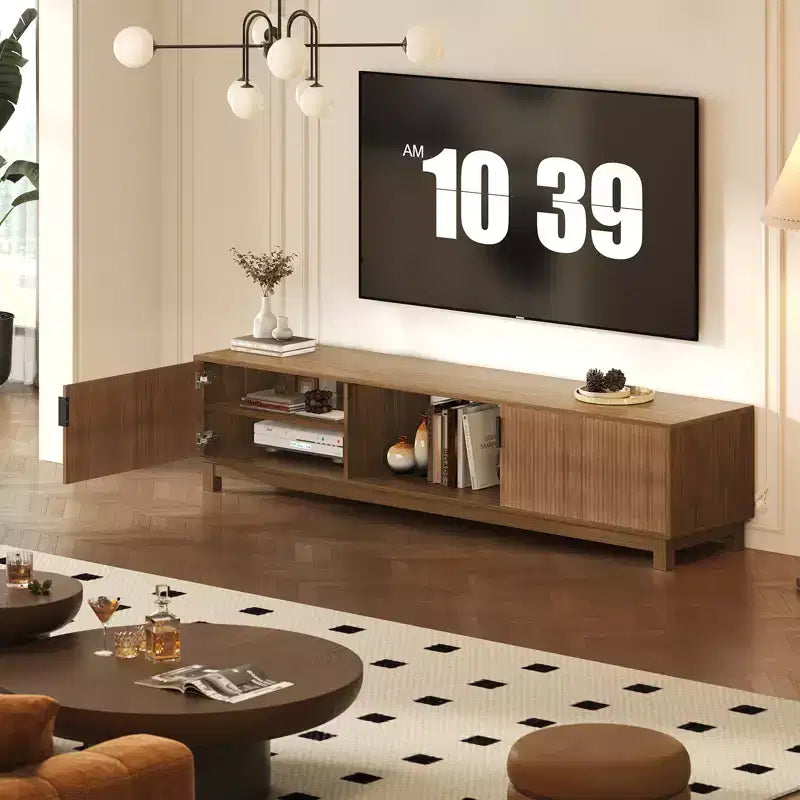 COZONY Mid Century Modern TV Stand for TVs up to 75, 70 Fluted Wood Media Console with Open Storage for Living Room