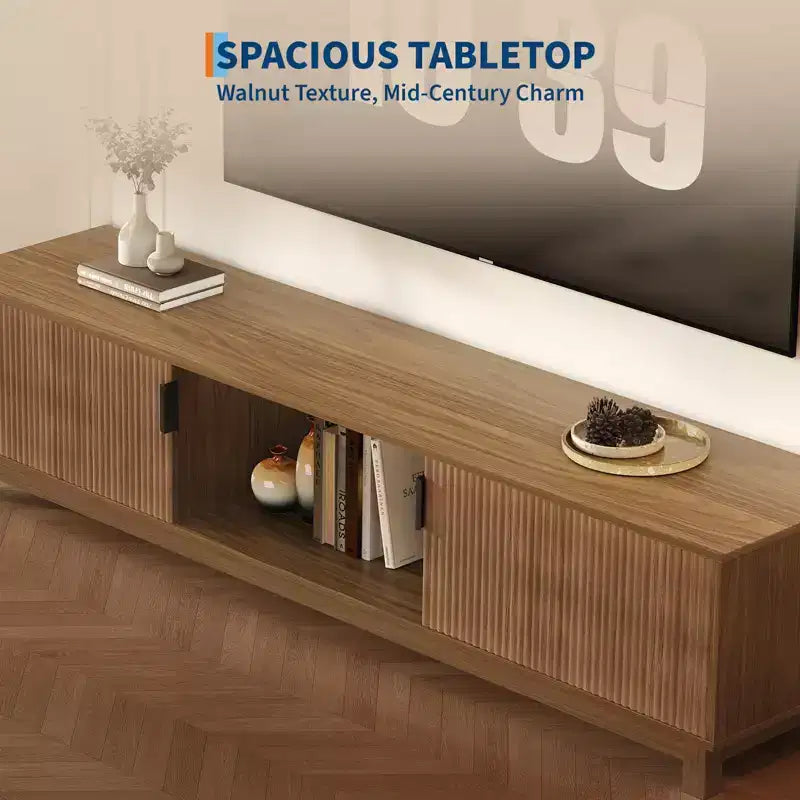 COZONY Mid Century Modern TV Stand for TVs up to 75, 70 Fluted Wood Media Console with Open Storage for Living Room