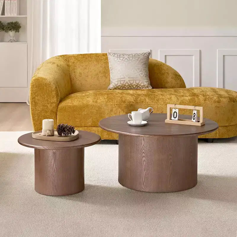 Round Nesting Coffee Table Set Minimalist Center Table Cocktail Table End Table Sofa Side Table Accent Table with Sintered Stone Tabletop - ModernLuxe