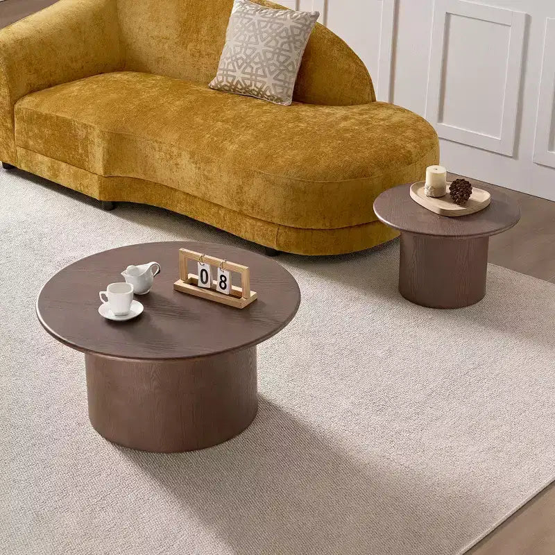 Round Nesting Coffee Table Set Minimalist Center Table Cocktail Table End Table Sofa Side Table Accent Table with Sintered Stone Tabletop - ModernLuxe