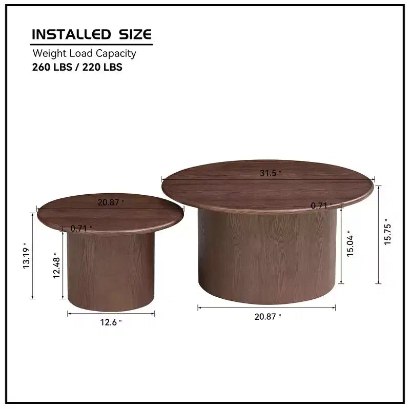 Round Nesting Coffee Table Set Minimalist Center Table Cocktail Table End Table Sofa Side Table Accent Table with Sintered Stone Tabletop - ModernLuxe