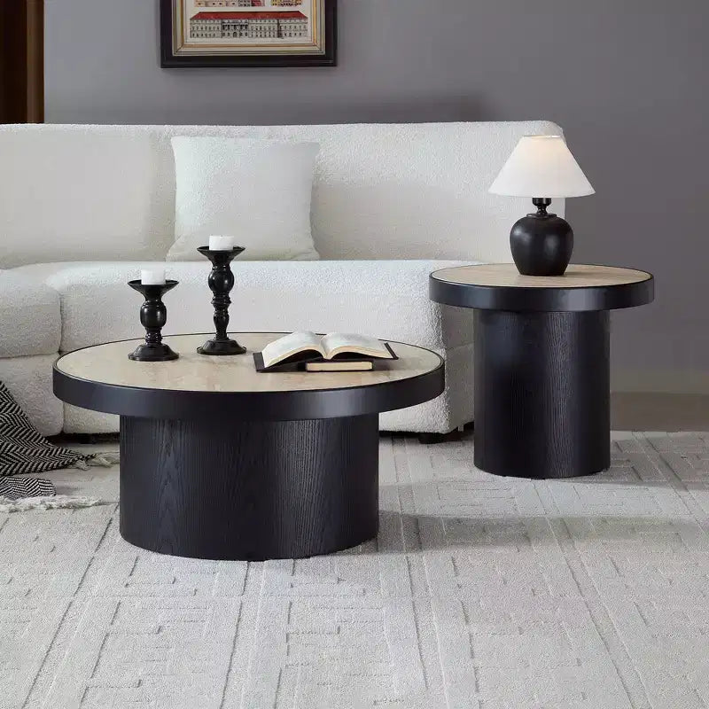 Round Nesting Coffee Table Set Minimalist Center Table Cocktail Table End Table Sofa Side Table Accent Table with Sintered Stone Tabletop - ModernLuxe