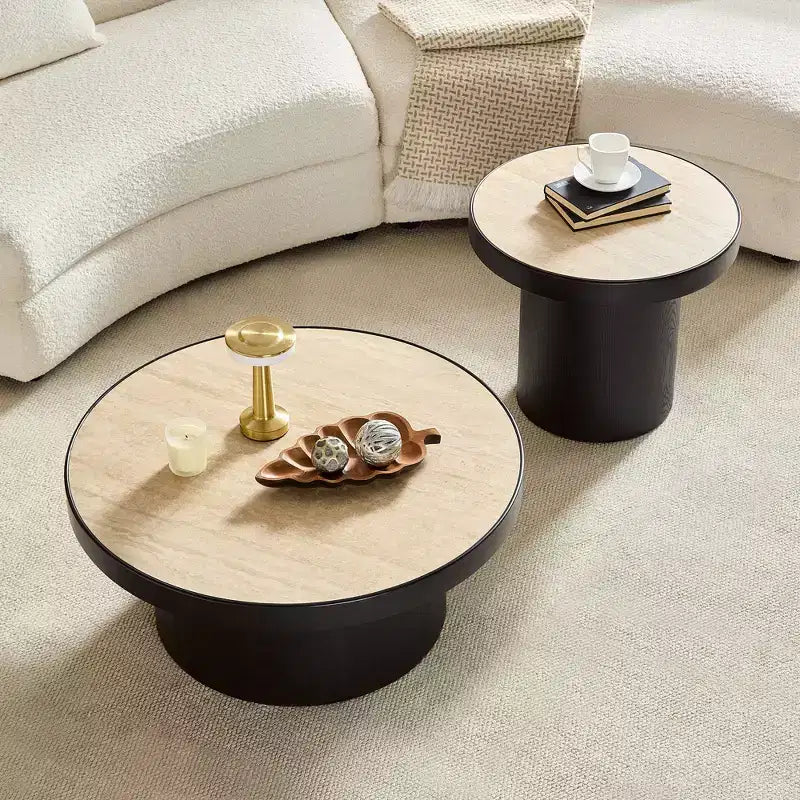 Round Nesting Coffee Table Set Minimalist Center Table Cocktail Table End Table Sofa Side Table Accent Table with Sintered Stone Tabletop - ModernLuxe