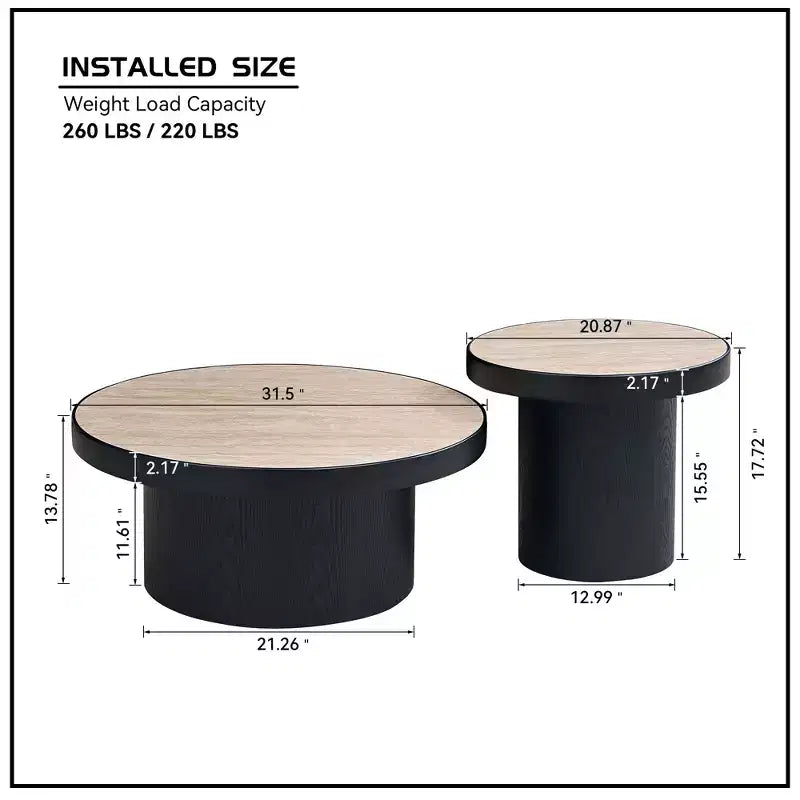 Round Nesting Coffee Table Set Minimalist Center Table Cocktail Table End Table Sofa Side Table Accent Table with Sintered Stone Tabletop - ModernLuxe