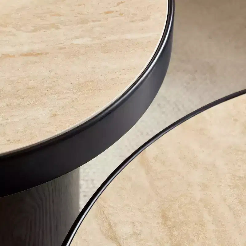 Round Nesting Coffee Table Set Minimalist Center Table Cocktail Table End Table Sofa Side Table Accent Table with Sintered Stone Tabletop - ModernLuxe