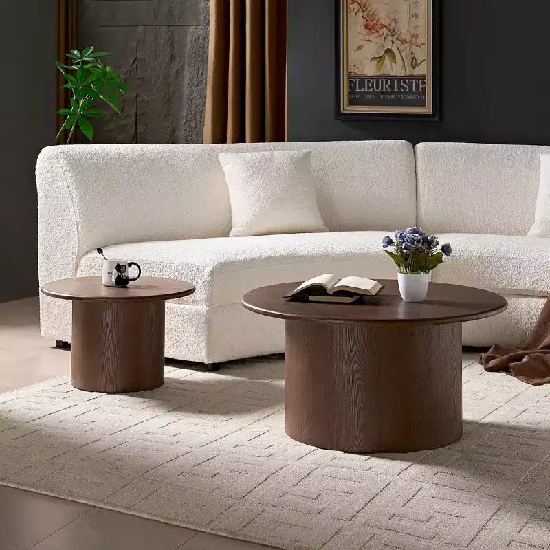 Round Nesting Coffee Table Set Minimalist Center Table Cocktail Table End Table Sofa Side Table Accent Table with Sintered Stone Tabletop - ModernLuxe