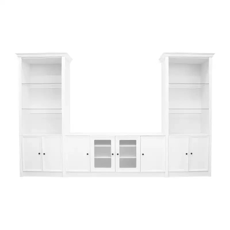 128W Entertainment Center for TVs up to 80, Modern TV Stand Media Console Wall Unit with Glass Display Shelves - ModernLuxe