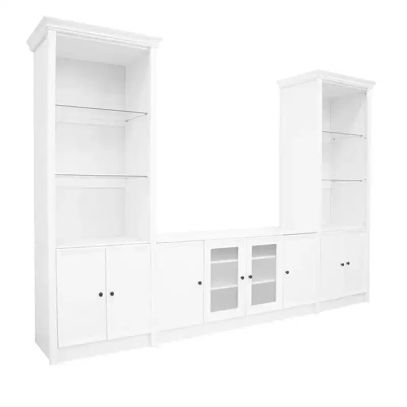 128W Entertainment Center for TVs up to 80, Modern TV Stand Media Console Wall Unit with Glass Display Shelves - ModernLuxe