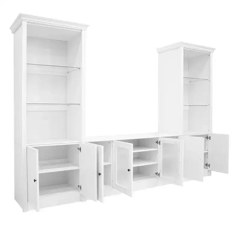128W Entertainment Center for TVs up to 80, Modern TV Stand Media Console Wall Unit with Glass Display Shelves - ModernLuxe