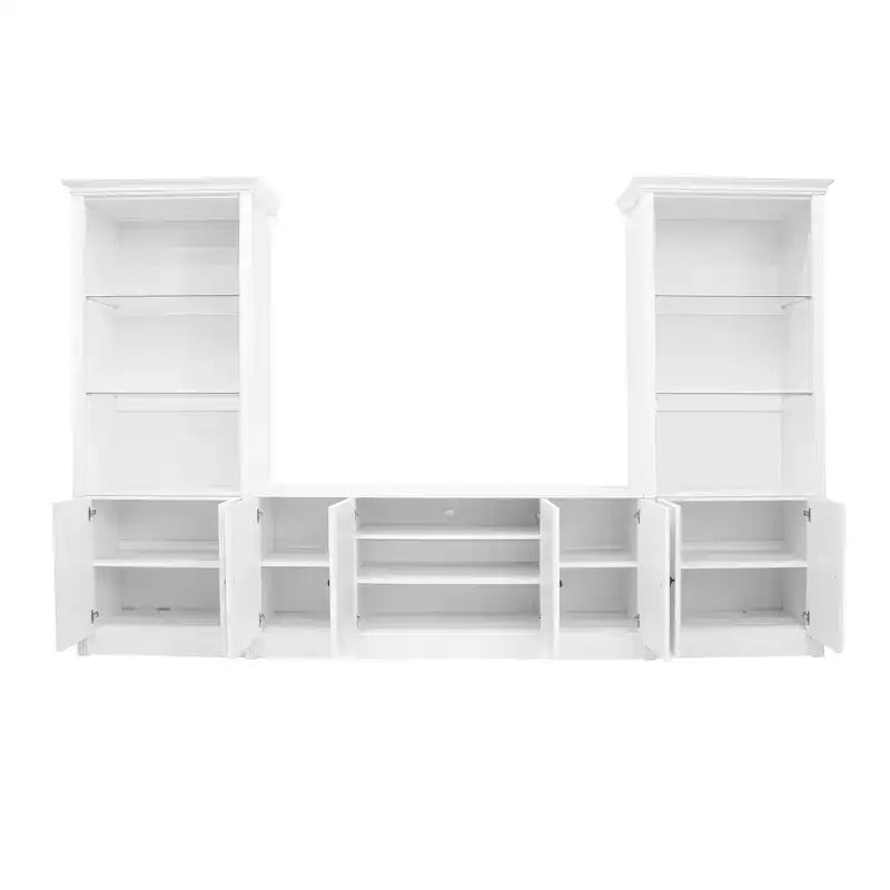 128W Entertainment Center for TVs up to 80, Modern TV Stand Media Console Wall Unit with Glass Display Shelves - ModernLuxe