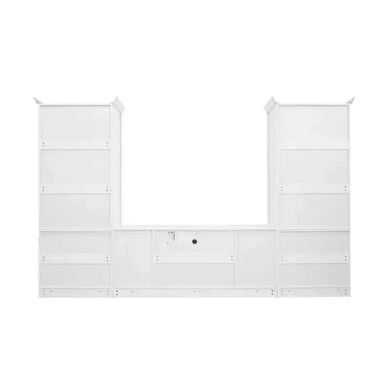 128W Entertainment Center for TVs up to 80, Modern TV Stand Media Console Wall Unit with Glass Display Shelves - ModernLuxe