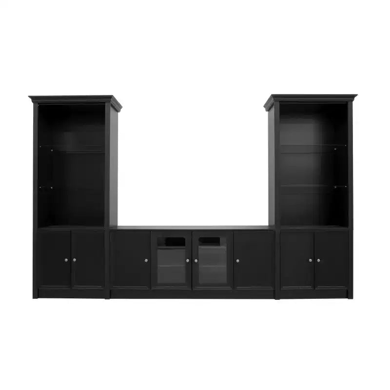 128W Entertainment Center for TVs up to 80, Modern TV Stand Media Console Wall Unit with Glass Display Shelves - ModernLuxe