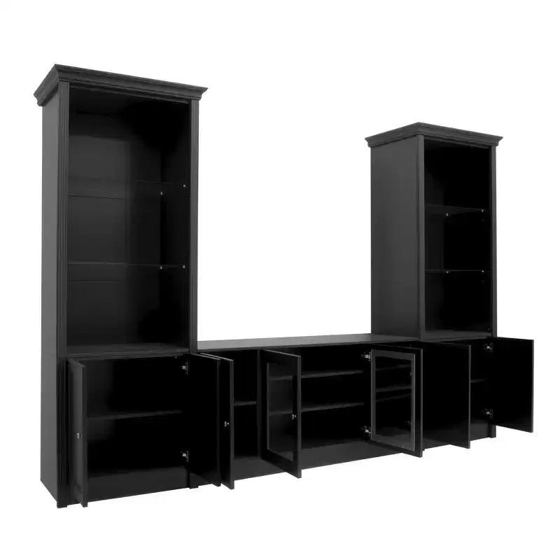 128W Entertainment Center for TVs up to 80, Modern TV Stand Media Console Wall Unit with Glass Display Shelves - ModernLuxe