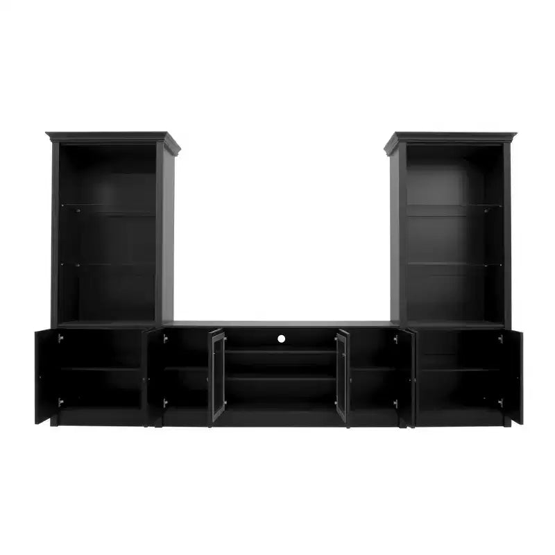 128W Entertainment Center for TVs up to 80, Modern TV Stand Media Console Wall Unit with Glass Display Shelves - ModernLuxe