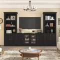 128W Entertainment Center for TVs up to 80, Modern TV Stand Media Console Wall Unit with Glass Display Shelves - ModernLuxe
