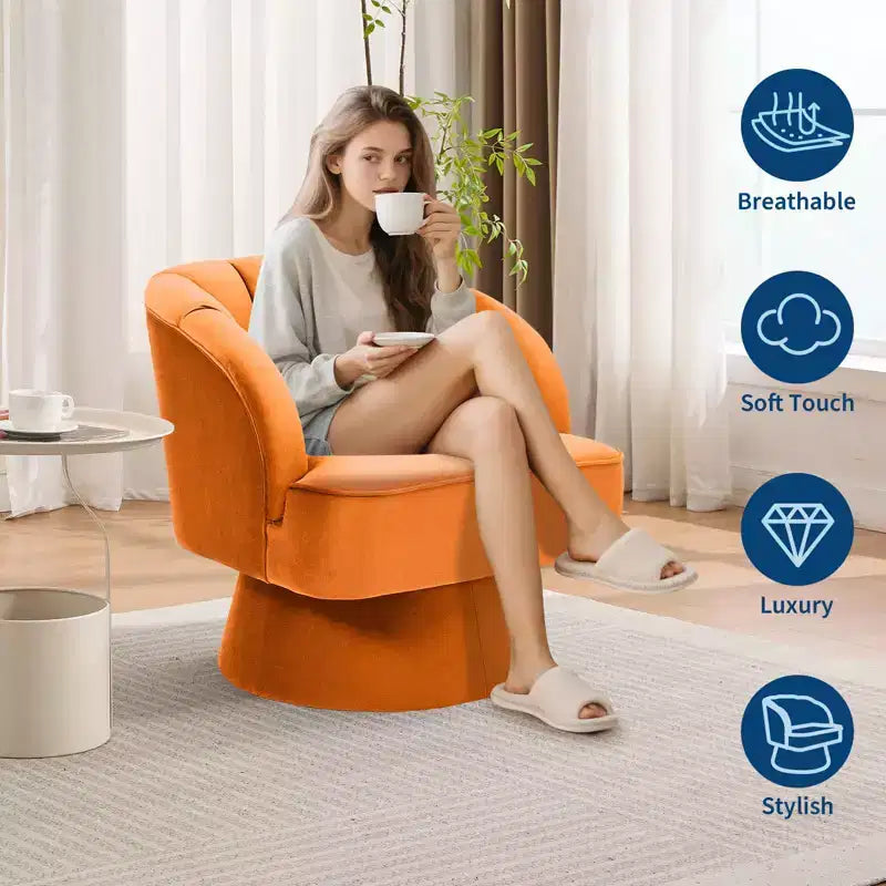 Modern Smooth Swivel Barrel Accent Chair 360 Rotating Lounge Armchair with Upholstered Armrests Comfy Club Chair for Living Room, Bedroom,Office