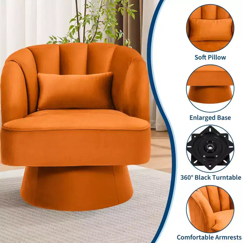 Modern Smooth Swivel Barrel Accent Chair 360 Rotating Lounge Armchair with Upholstered Armrests Comfy Club Chair for Living Room, Bedroom,Office