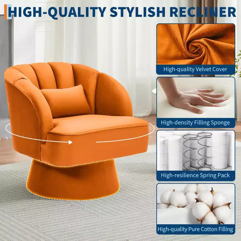 Modern Smooth Swivel Barrel Accent Chair 360 Rotating Lounge Armchair with Upholstered Armrests Comfy Club Chair for Living Room, Bedroom,Office