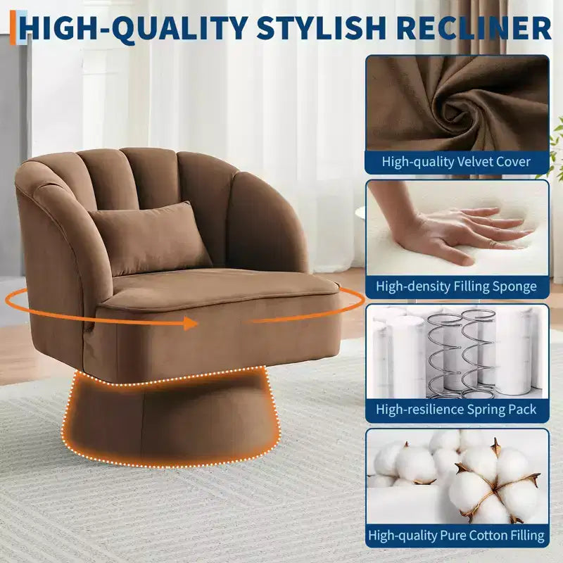 Modern Smooth Swivel Barrel Accent Chair 360 Rotating Lounge Armchair with Upholstered Armrests Comfy Club Chair for Living Room, Bedroom,Office