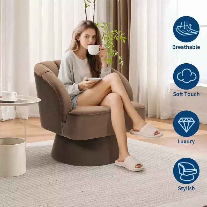 Modern Smooth Swivel Barrel Accent Chair 360 Rotating Lounge Armchair with Upholstered Armrests Comfy Club Chair for Living Room, Bedroom,Office