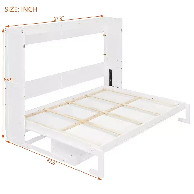 GDFStudio Miller Queen Size Wall Murphy Bed with Vanity Desk, Center Mirror & 2 Side Drawers