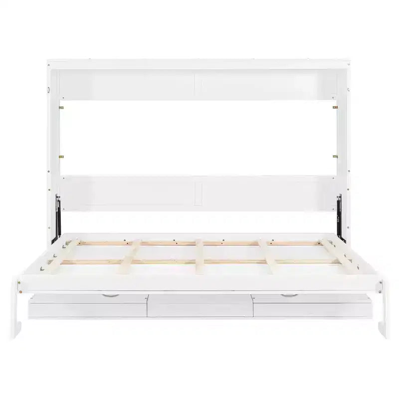 GDFStudio Miller Queen Size Wall Murphy Bed with Vanity Desk, Center Mirror & 2 Side Drawers