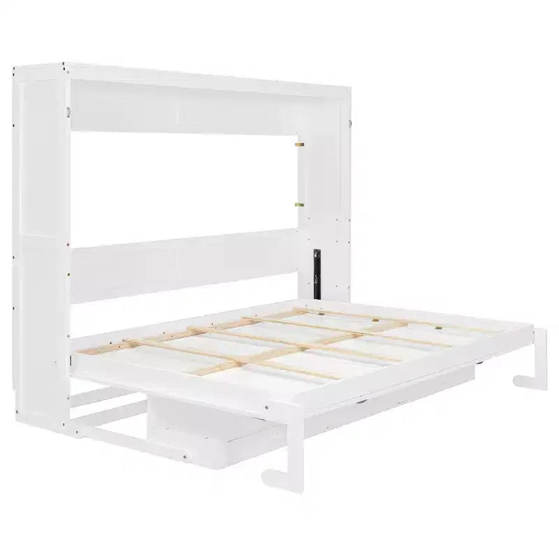 GDFStudio Miller Queen Size Wall Murphy Bed with Vanity Desk, Center Mirror & 2 Side Drawers