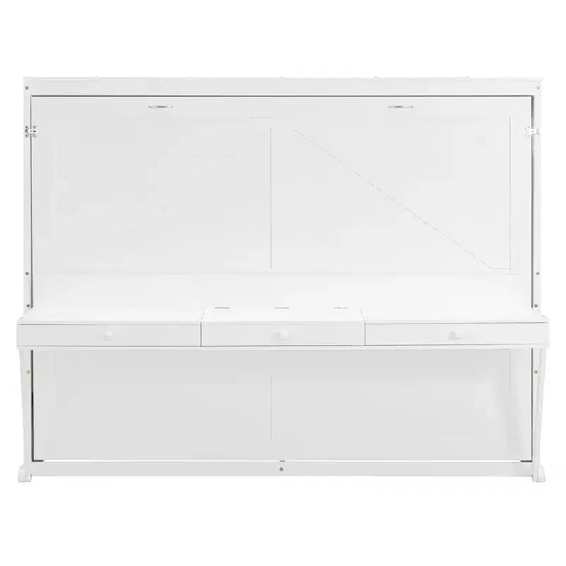 GDFStudio Miller Queen Size Wall Murphy Bed with Vanity Desk, Center Mirror & 2 Side Drawers