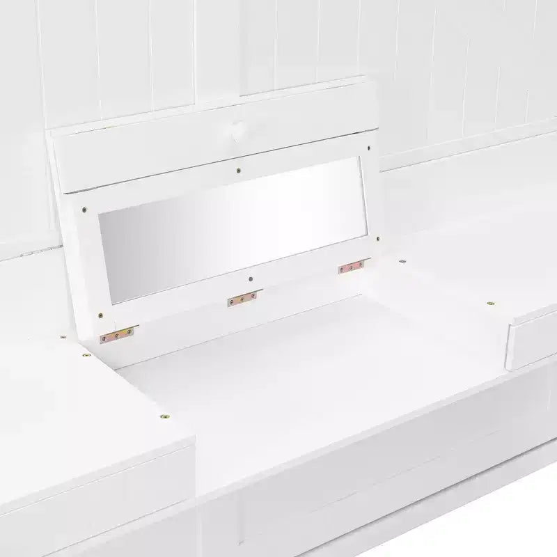 GDFStudio Miller Queen Size Wall Murphy Bed with Vanity Desk, Center Mirror & 2 Side Drawers