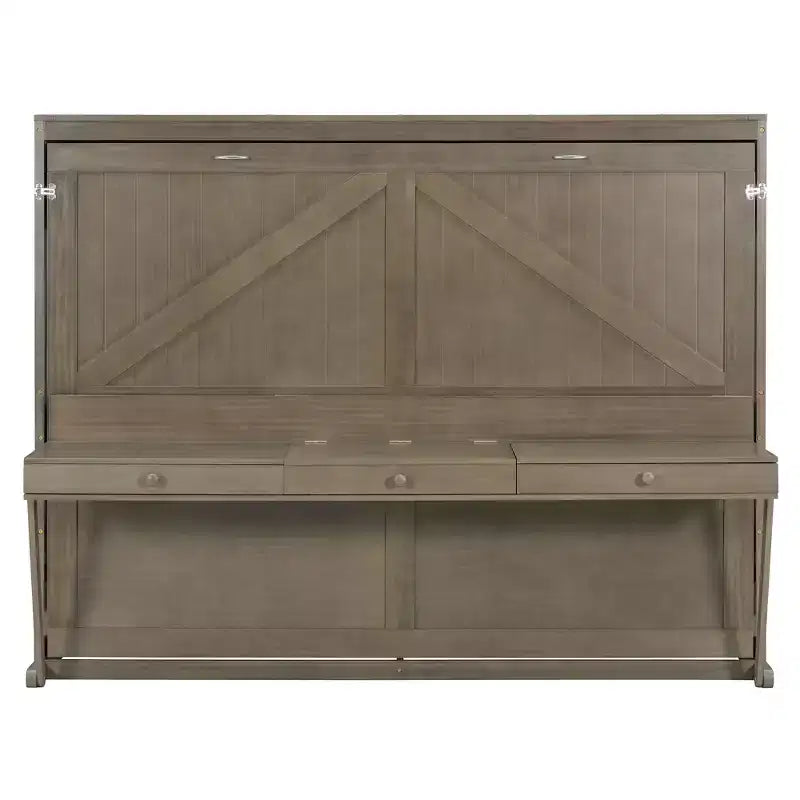GDFStudio Miller Queen Size Wall Murphy Bed with Vanity Desk, Center Mirror & 2 Side Drawers