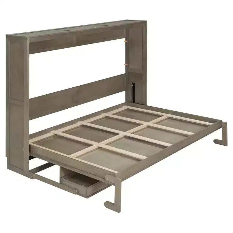 GDFStudio Miller Queen Size Wall Murphy Bed with Vanity Desk, Center Mirror & 2 Side Drawers
