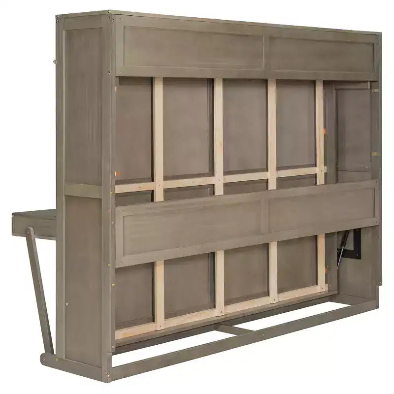 GDFStudio Miller Queen Size Wall Murphy Bed with Vanity Desk, Center Mirror & 2 Side Drawers