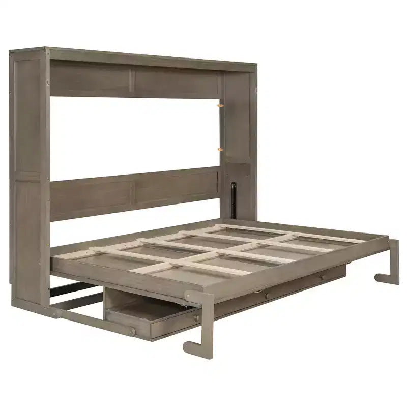 GDFStudio Miller Queen Size Wall Murphy Bed with Vanity Desk, Center Mirror & 2 Side Drawers