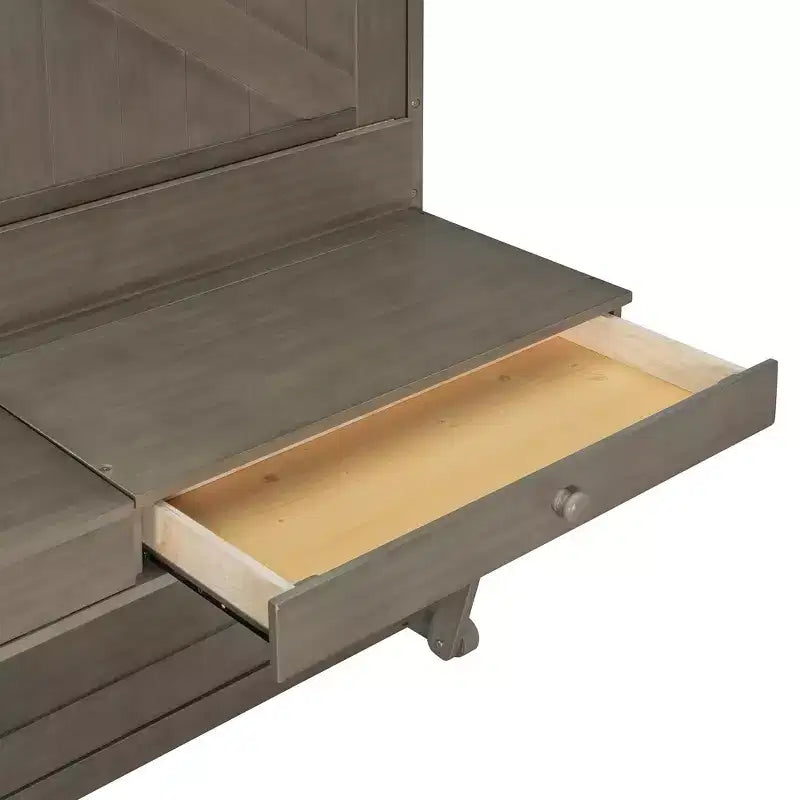 GDFStudio Miller Queen Size Wall Murphy Bed with Vanity Desk, Center Mirror & 2 Side Drawers