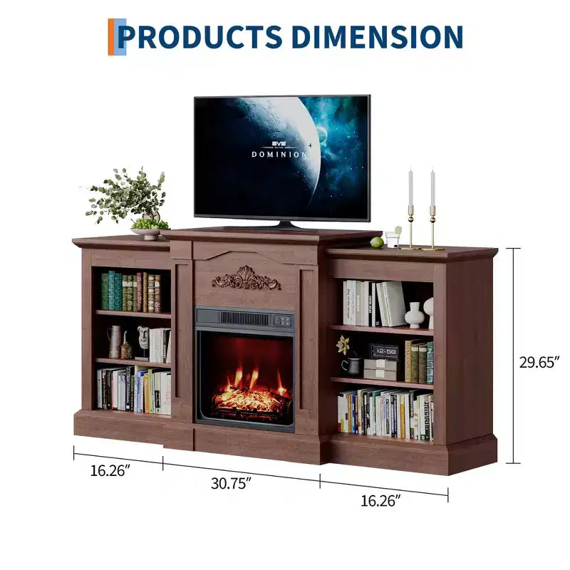 TV Stand with Mantel & Cabinets, Fits TVs Up to 67, 18 Fireplace Insert with Remote, Media Console Entertainment Center for Living Room