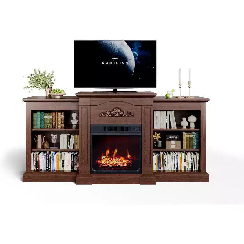 TV Stand with Mantel & Cabinets, Fits TVs Up to 67, 18 Fireplace Insert with Remote, Media Console Entertainment Center for Living Room