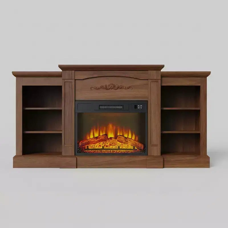 TV Stand with Mantel & Cabinets, Fits TVs Up to 67, 18 Fireplace Insert with Remote, Media Console Entertainment Center for Living Room