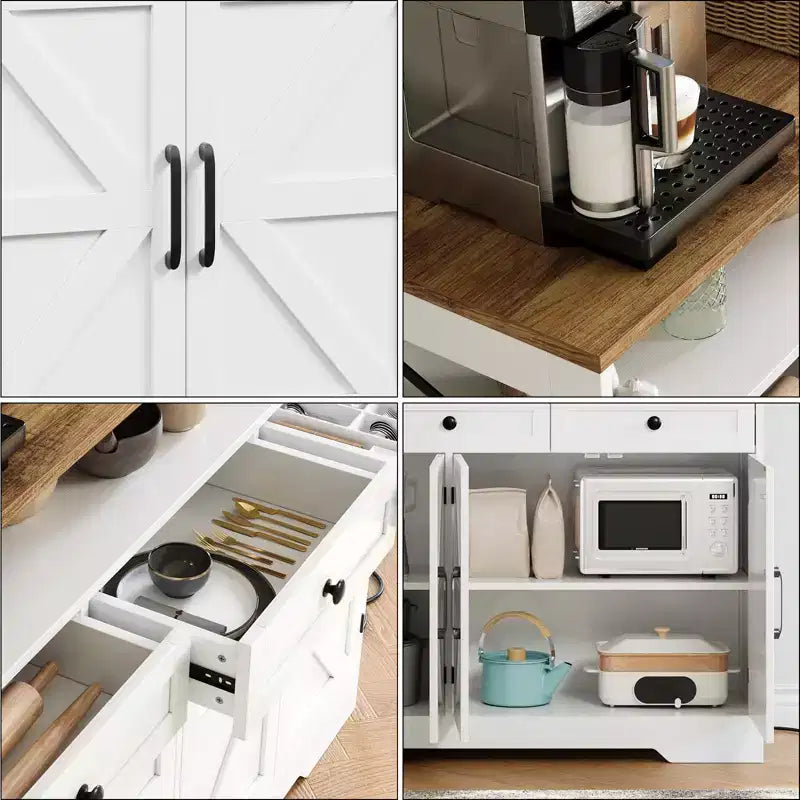 55 Farmhouse Cabinet with Charging Station & 3 Drawers, Sideboard Buffet Cabinet with Storage and Open Shelf, for Dining Room Living Room