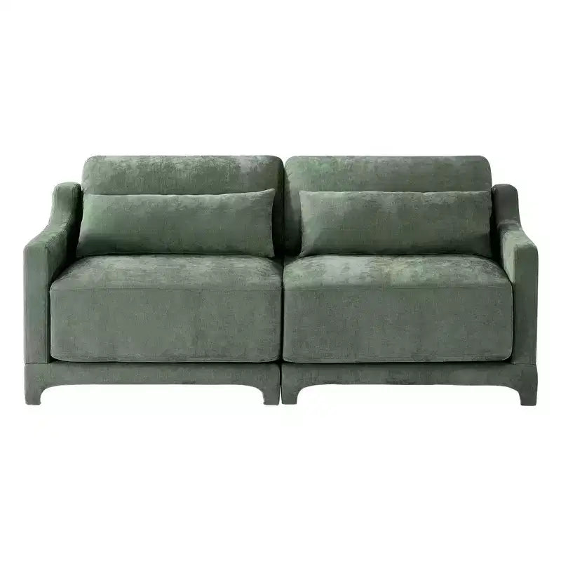 Homy Casa 2-Seater Chenille Sofa with Lumbar Pillows, Modern Upholstered Loveseat for Living Room, Green