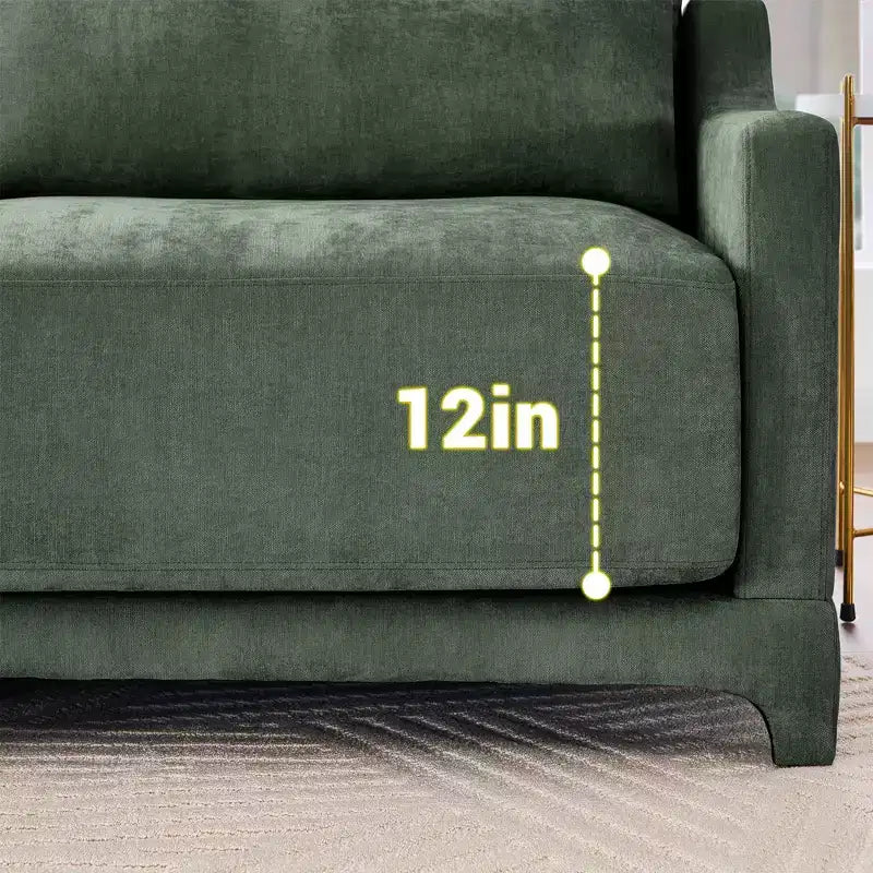 Homy Casa 2-Seater Chenille Sofa with Lumbar Pillows, Modern Upholstered Loveseat for Living Room, Green
