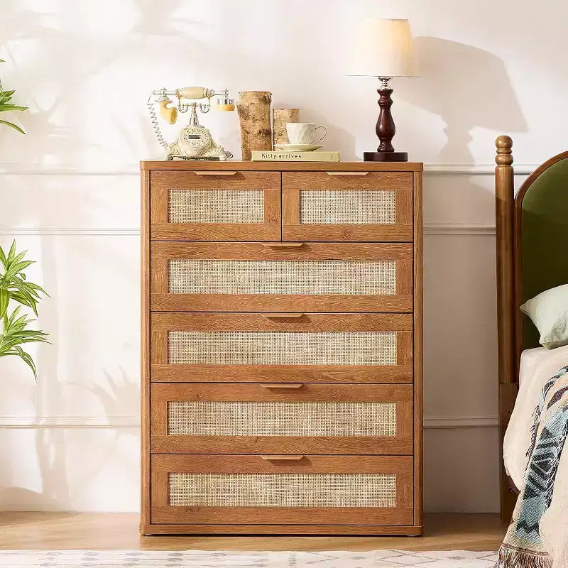 BALHAM TRADE-Rattan Dresser Set of 2 for Bedroom 41 Tall 6 Drawers Closet Organizer