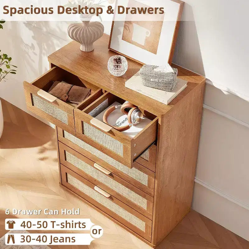 BALHAM TRADE-Rattan Dresser Set of 2 for Bedroom 41 Tall 6 Drawers Closet Organizer