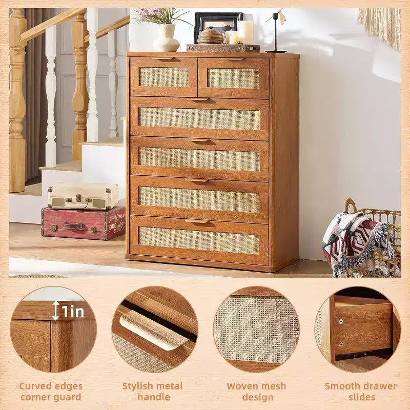 BALHAM TRADE-Rattan Dresser Set of 2 for Bedroom 41 Tall 6 Drawers Closet Organizer