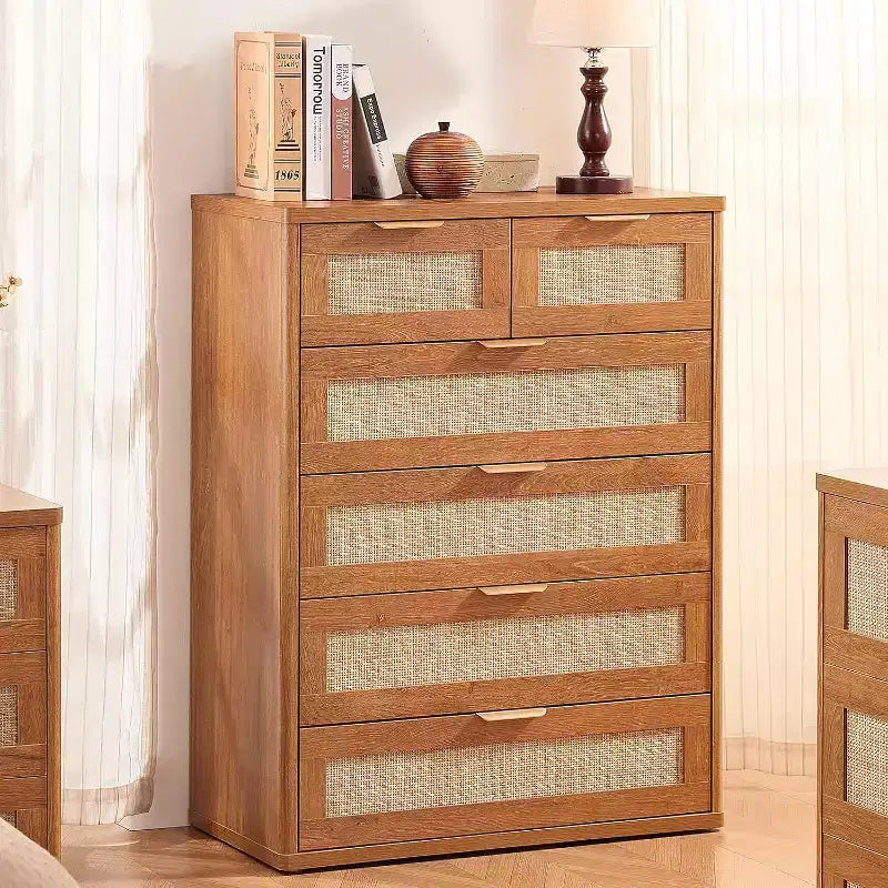 BALHAM TRADE-Rattan Dresser Set of 2 for Bedroom 41 Tall 6 Drawers Closet Organizer