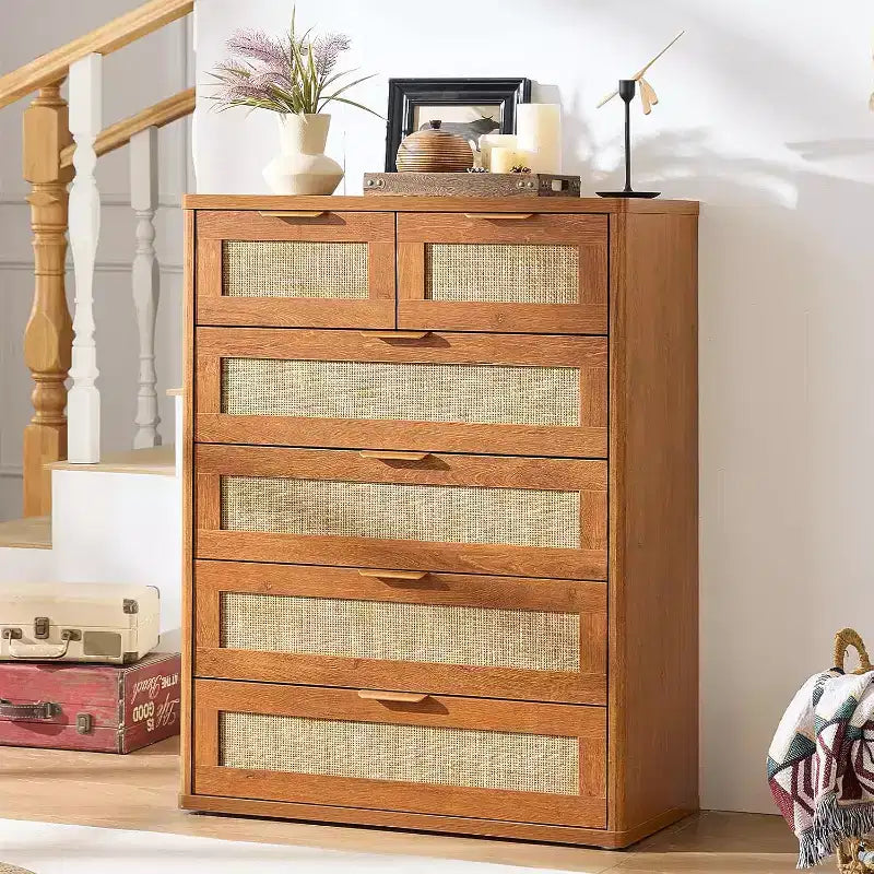 BALHAM TRADE-Rattan Dresser Set of 2 for Bedroom 41 Tall 6 Drawers Closet Organizer