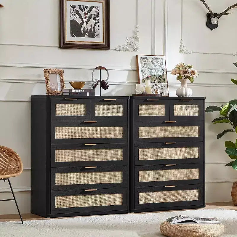 BALHAM TRADE-Rattan Dresser Set of 2 for Bedroom 41 Tall 6 Drawers Closet Organizer