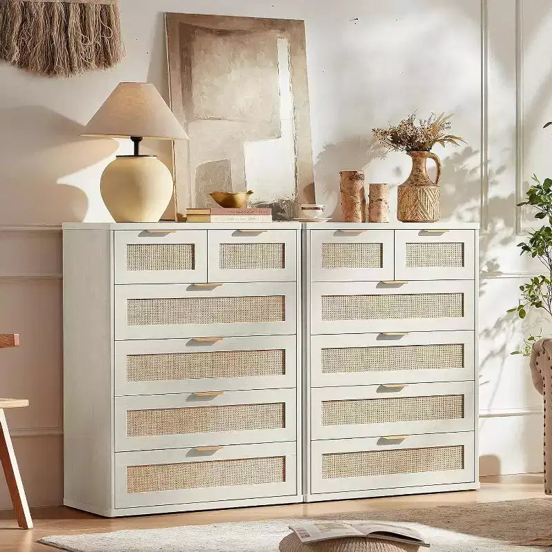 BALHAM TRADE-Rattan Dresser Set of 2 for Bedroom 41 Tall 6 Drawers Closet Organizer