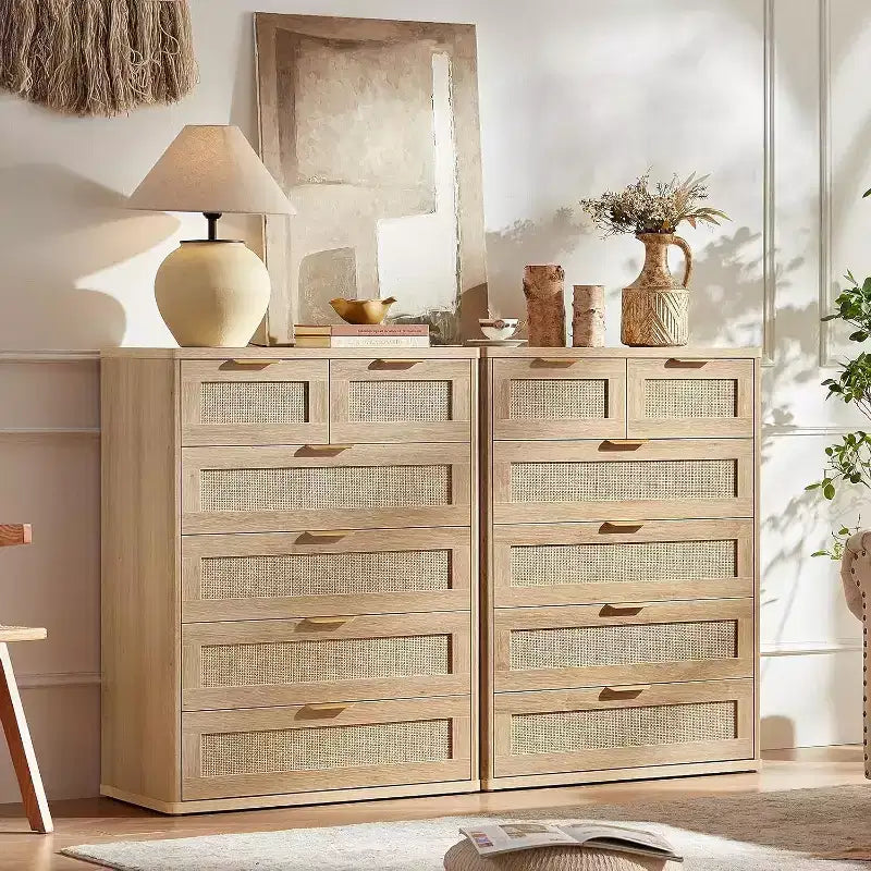 BALHAM TRADE-Rattan Dresser Set of 2 for Bedroom 41 Tall 6 Drawers Closet Organizer